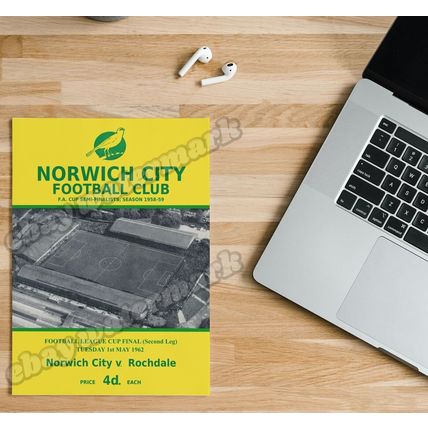 1962 League Cup Final 2nd Leg Programme Cover Art A5 Print – Norwich vs Rochdale