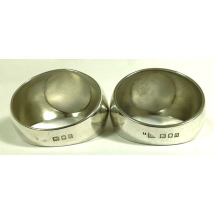 Pair Sampson Mordan & Co Solid Sterling Silver Serviette Napkin Signet Rings