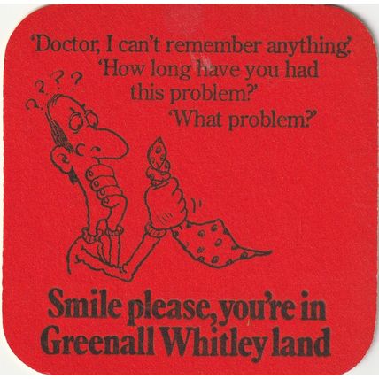 BEER MAT - GREENALL WHITLEY BREWERY - SMILE PLEASE - (Cat No 291) - (1975)