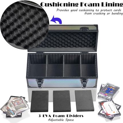 Trading Card Storage Box, Aluminum Alloy Graded Card Storage Box with 3 Dividers