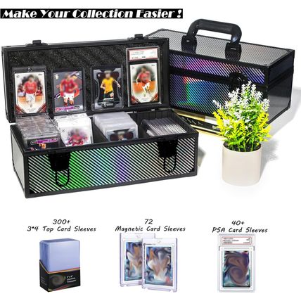 Trading Card Storage Box, Aluminum Alloy Graded Card Storage Box with 3 Dividers