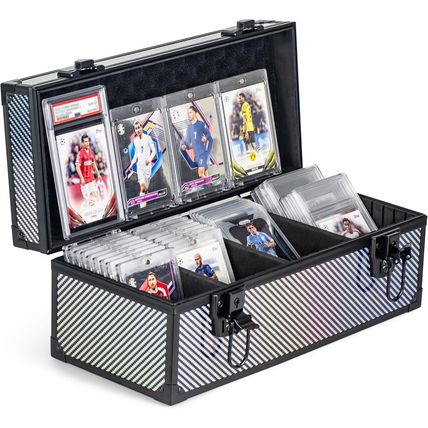 Trading Card Storage Box, Aluminum Alloy Graded Card Storage Box with 3 Dividers