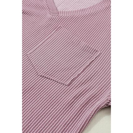 Valerian Corded V Neck Chest Pocket Loose T-shirt