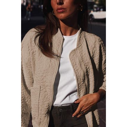 Light French Beige Floral Quilted Jacket