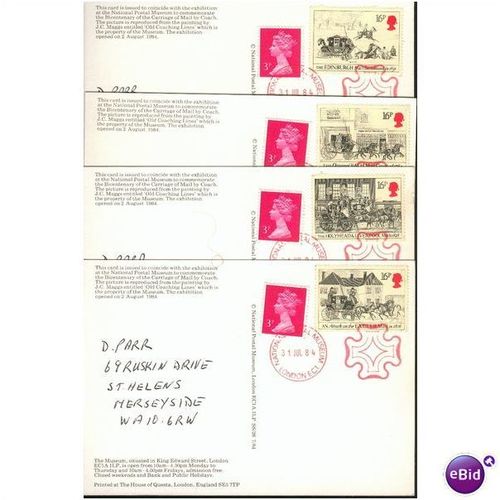 National Postal Museum FDI Postcards 1984 x 4 - Bicent 1st Mail Run London/Bath