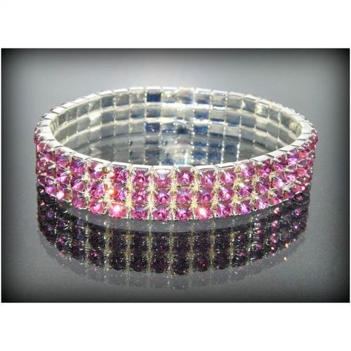 3 Row Wedding Party Purple Rhinestone Stretch Bangle Bracelet Jewellery 1350