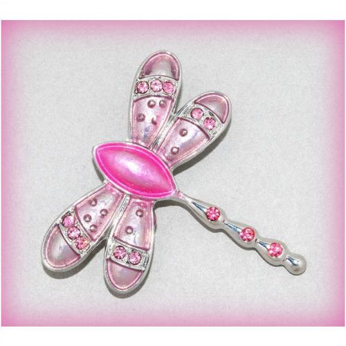 Pink Enamel and Crystal Dragonfly Brooch Jumper Clasp Pin Jewellery 1437