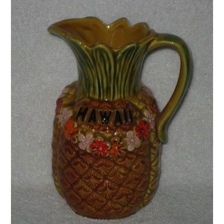 Vintage Hawaii Ceramic Souvenir Pineapple Pitcher with Lei