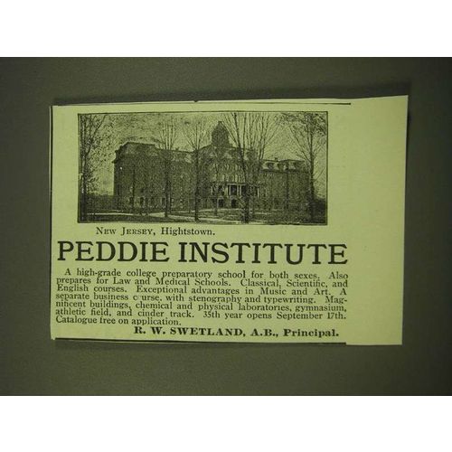 1902 Peddie Institute Ad - New Jersey, Highstown Peddie Institute