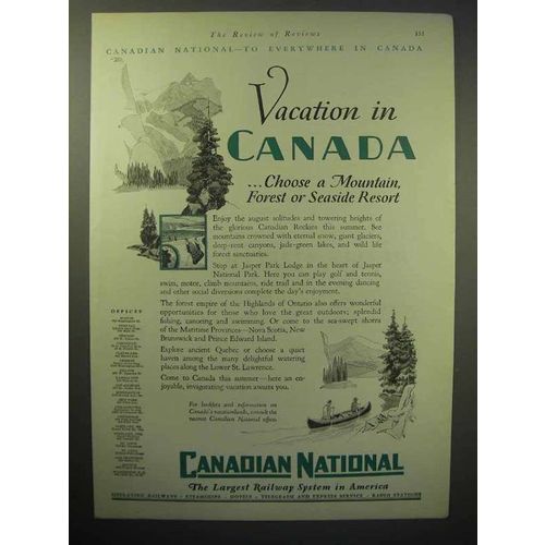 1929 Canadian National Railway Ad - Vacation