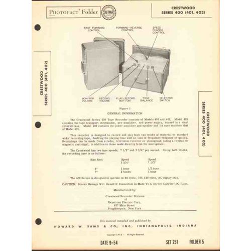 CRESTWOOD model 401 402 magnetic tape recorder Sams Photofact manual