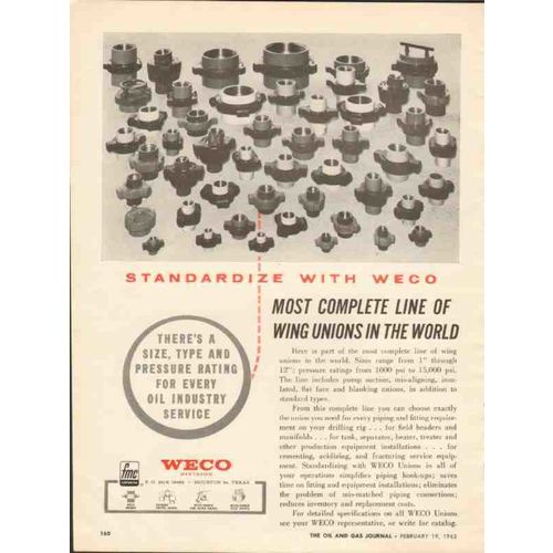 FMC CORP 1962 WECO Standardize wing unions world oilfield vintage ad