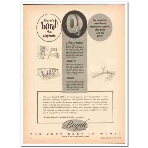 BOZAK INC 1961 Bard supplementary loudspeaker speaker vintage ad