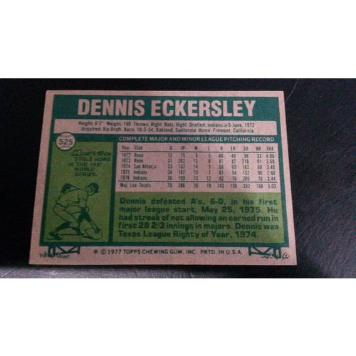 1977 Topps Card # 525 Dennis Eckersley Excellent (5) Cleveland Indians