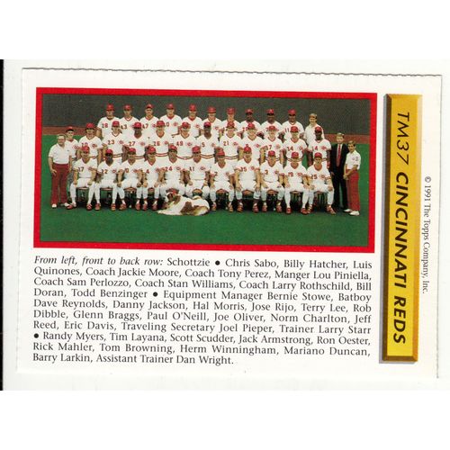 1991 Topps Magazine baseball TM37 Cincinnati Reds World Champs insert card –NM