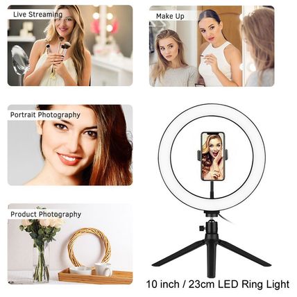 10 inch LED Ring Light with Tripod Stand & Phone Holder