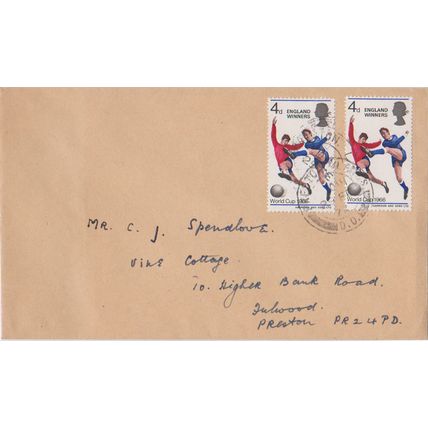 GB 1972 cover Preston with 2x England Winners 1966 stamps