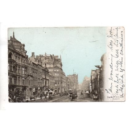NICE PRINTED POSTCARD OF ST.MARY STREET CARDIFF GLAMORGAN POSTED 1904 (189)