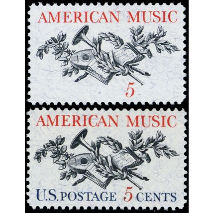 1252, Mint VF NH Blue Color Omitted ERROR 5¢ American Music - Stuart Katz