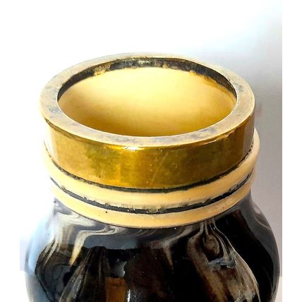 GLAZED CERAMIC POT with BRASS COLLAR and SWIRLS - 7 x 6 cm diameter 150 grams