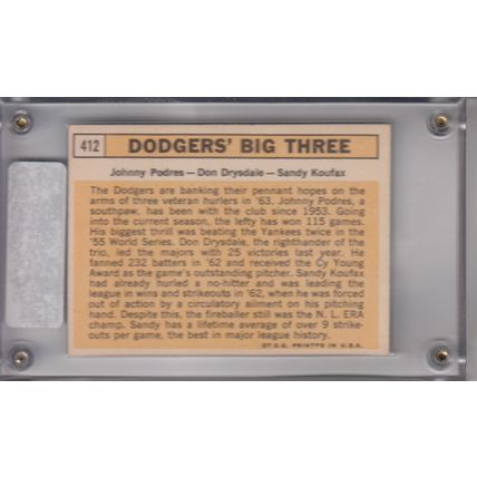 JOHNNY PODRES, DON DRYSDALE & SANDY KOUFAX 1963 AUTOGRAPHED DODGERS BIG THREE