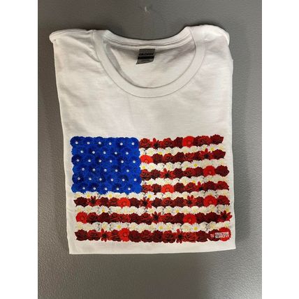 Ladies American Flag with Flowers T-Shirt