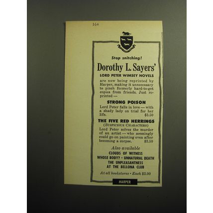 1958 Harper Books Ad - Strong Poison, Five Red Herrings by Dorothy L. Sayers