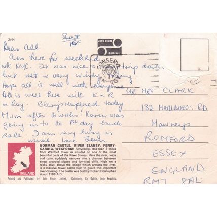 Norman Castle River Slaney Ferrycarrig Wexford Ireland Postcard posted crease