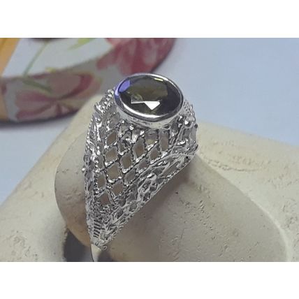 1.50ct Lab Created Rd Peridot & CZ Filigree Sterling Silver bezel dome Ring19520