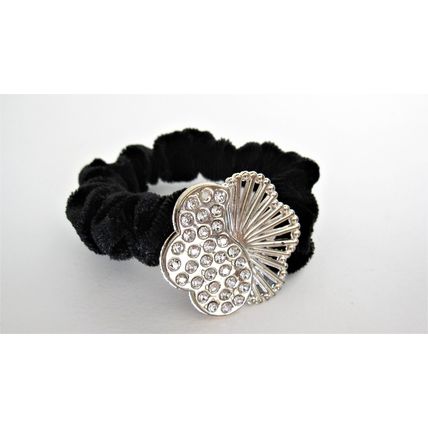 Flower shaped tan or black hair tie pony tail holder scrunchie with crystals