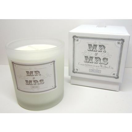 MR & MRS Orchid Scented Candle Boxed Wedding Gift Venue Decor Candles