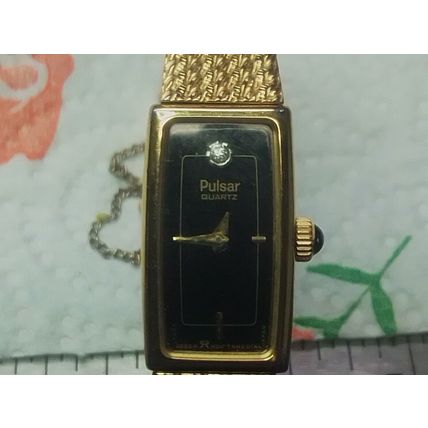 Pulsar Quartz Watch Women Gold Tone Rectangle Diamond Accent V220-0250 5 1/2inch