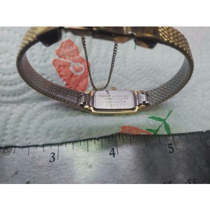 Pulsar Quartz Watch Women Gold Tone Rectangle Diamond Accent V220-0250 5 1/2inch