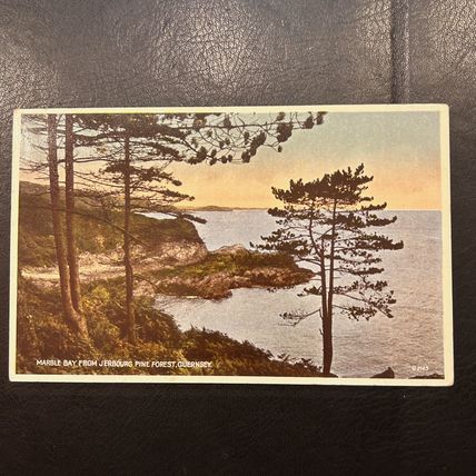 Guernsey Marble Bay from Jerbourg Pine Forest Valentines Carbo Colour stamp 1947