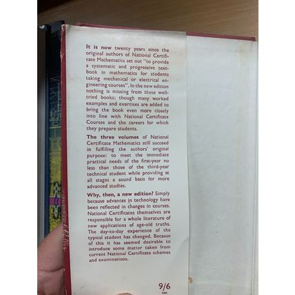 1962 "NATIONAL CERTIFICATE MATHEMATICS" VOLUME 2 HARDBACK BOOK (P3)