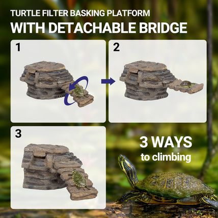 REPTIZOO Turtle Tank Filter, 120GPH Turtle Filter Basking Platform with Detachab