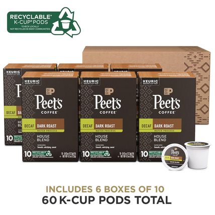 Peet'S Coffee, Dark Roast Decaf Keurig K-Cup Pods - Decaf House Blend 60 Count (