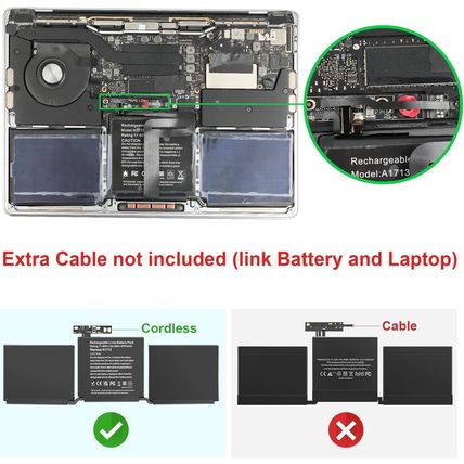 A1708 A1713 Laptop Battery Replacement for Macbook Pro 13 Inch A1708 (Late 2016,