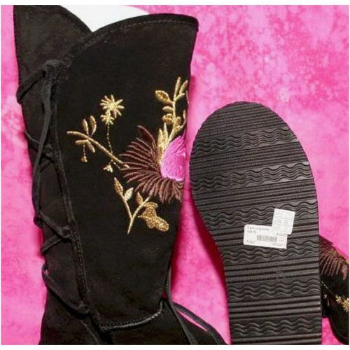 Karen Millen Black Embroidered Suede Boots Size 36 euro 3.5 uk Womens