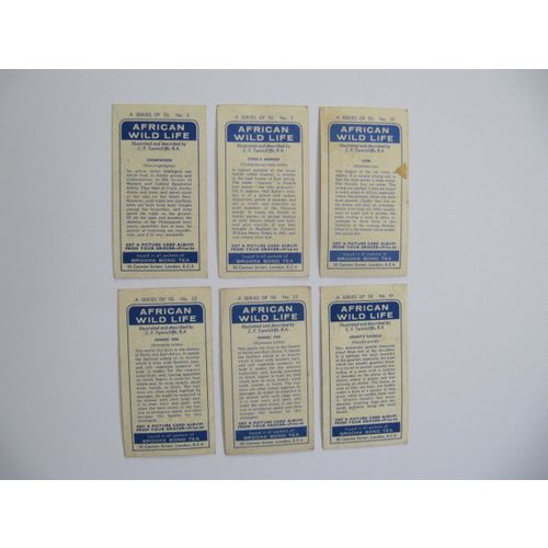 AFRICAN WILD LIFE Brooke Bond Tea 6 loose cards for spares, originals blue back
