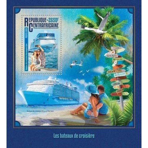 CENTRAL AFRICA 2016 SHEET MNH CRUISE SHIPS BOATS BATEAUX CROISIERE BARCOS 2A