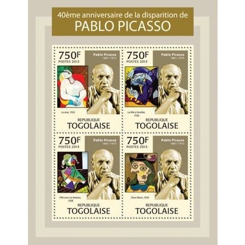 TOGO 2013 SHEET MNH PABLO PICASSO ART PAINTINGS ARTE PINTURAS PEINTURES 3