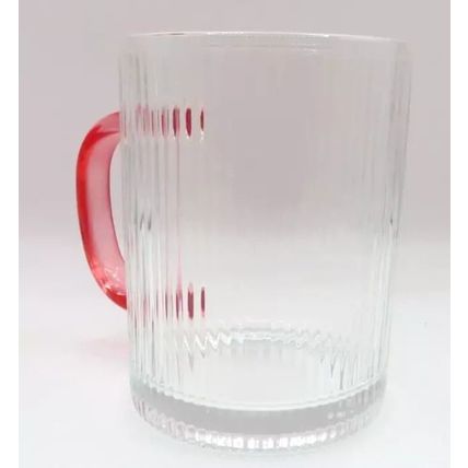 Ridged Glass Mug with Pink Handle 10 CM Cold Drinks Only Gift Summer Beverages