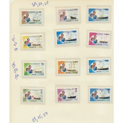 1981 Royal Wedding Specimens, MNH, 27 Stamps, 9 Countries, Kiribati/Nevis/Etc.
