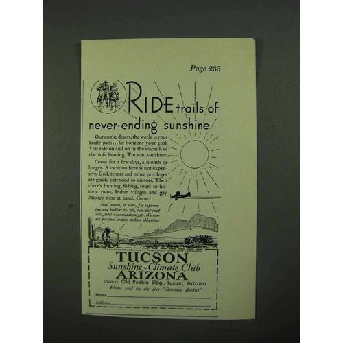 1931 Tucson Arizona Ad - Ride Trails of Sunshine