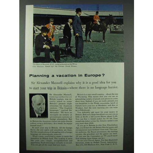 1954 Britain Tourism Ad - Sir Alexander Maxwell