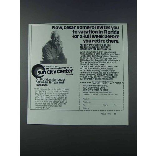 1981 Sun City Center Florida Ad - Cesar Romero