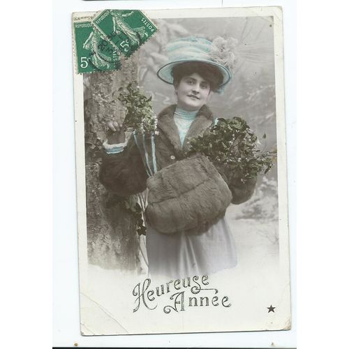 greetings postcard glamour heureuse annee new year french posted 1908