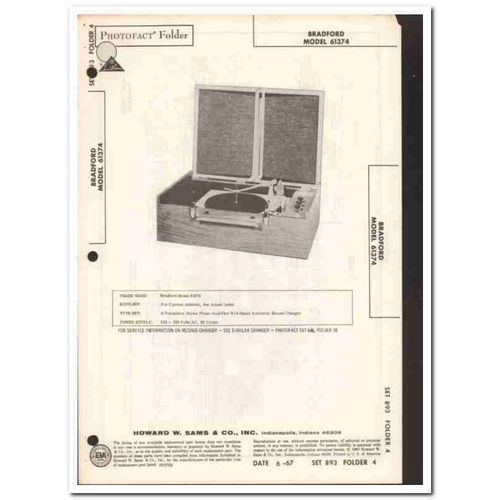 bradford model 61374 stereo phono record changer sams photofact manual