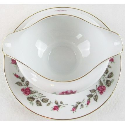 Diamond China Moss Rose Gravy Boat with Attached Underplate, Japan, Excellent!!